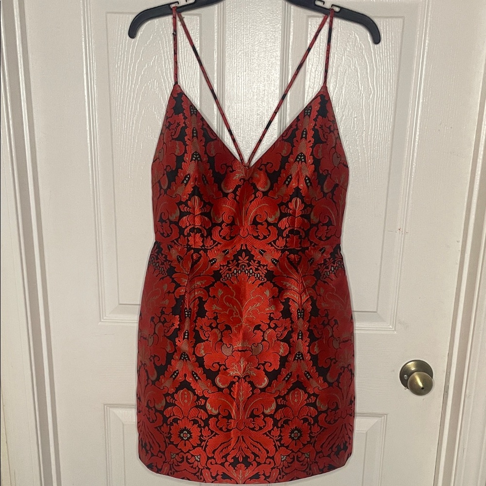 Free People Scarlet and Ebony Patterned Mini Dress